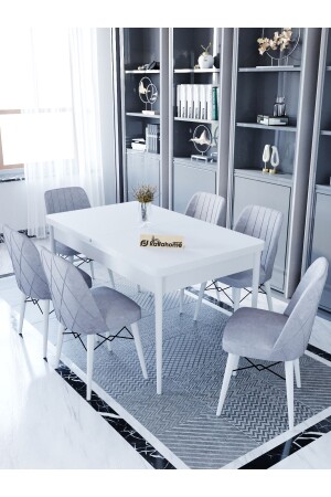 MNZ-Ovo Aytaşı 80x130 سم طاولة تناول الطعام الممتدة - مجموعة كرسي الطاولة لـ 6 أشخاص - رمادي - Kaffahome