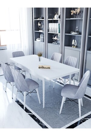 MNZ-Ovo Moonstone 80x130 سم طاولة مطبخ قابلة للتوسع لـ 6 أشخاص ، طاولة كرسي مجموعة - Gray Ovo-03 - Kaffahome