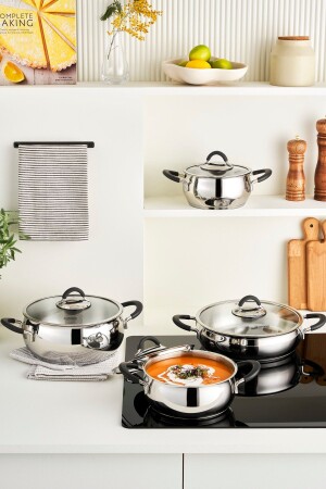 قاعدة إدخال MNZ-Oyster 8 قطع أدوات الطبخ الصلبة مع سليكون المقبض الأسود 153. 03. 08. 3544-1 - Karaca