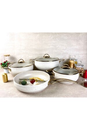 MNZ-Oyster Gold 7 Piece Granite Cookware Set Eİ7PG - Evita