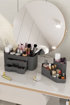 (MNZ-Pacific) تجميل التجميل ومتابعة الفرشاة منظمة مجموعة من 2 (SIERRA YOUNG ANTHRACITE) - DOVİ HOME