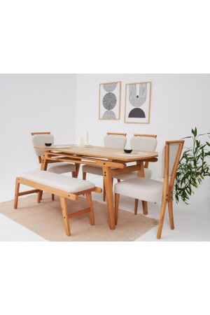 MNZ-Palace Scandinavian 4 مقاعد 1 مقعد 1 طاولة Oak Skeleton طاولة المطبخ المعدة - مصنوعة يدويا - Vowturkey