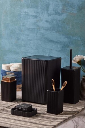 MNZ-Palermo 5 قطعة مربع حمام مجموعة الأسود 13235 - Perotti