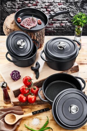 MNZ-Palladium Premium 7 قطع معدنية معدنية طهية مجموعة سوداء UYSL0002478 - OLİKA