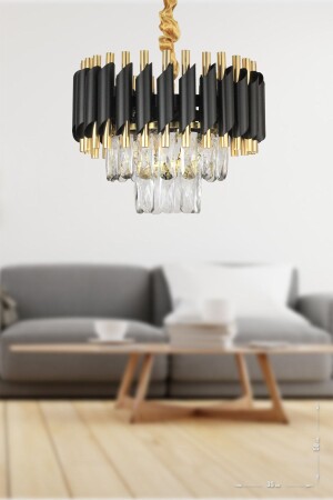 MNZ-Palmira 35' بريزم قطع كريستال الحجر الفاخرة الشنابل - (أسود - ذهب) PA-608-KS-35-SG - Avizemoda