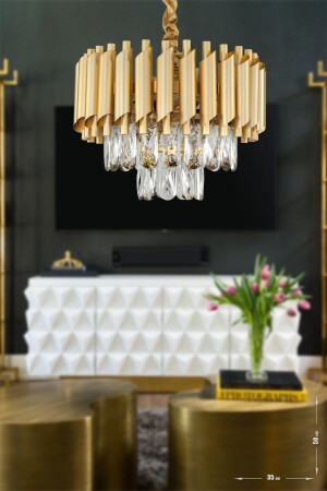 MNZ-Palmira 35' بريزم قطع كريستال الحجر فاخر الشنابل - (مرتققة بالذهب الأصفر) PA-608-KSY-35 - Avizemoda