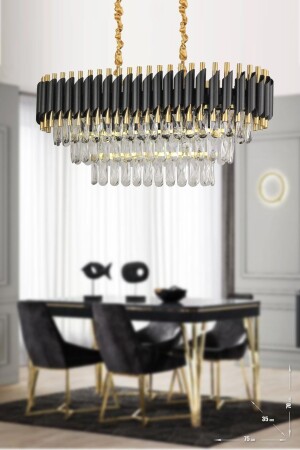 MNZ-Palmira 75x35 سم 3 طبقات كريستال الحجر القصير القصير الرفاهية الشنابل مجموعة من 6 - (الذهب الأسود) PA-KS-608- - Avizemoda