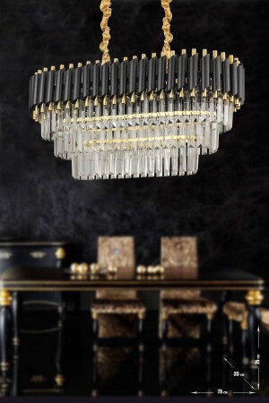 MNZ-Palmira 75x35 سم كريستال الحجر 3 طبقات طاولة تناول الفخامة شمعة مجموعة من 6 - (الذهب الأسود) PT-800-70G-3 - Avizemoda