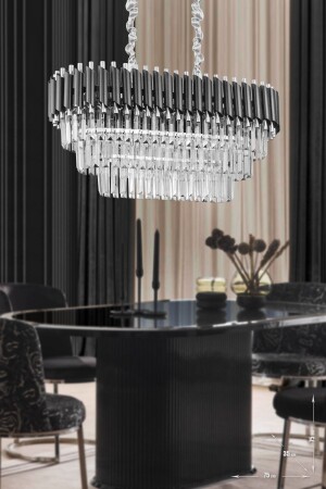 MNZ-Palmira 75x35 سم كريستال الحجر الفاخرة 3 طبقات طاولة الطعام شمعة مجموعة من 6 - (البرق الأسود) PT-800-70K-3 - Avizemoda