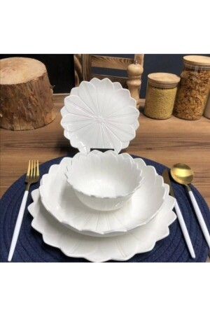 MNZ-Papatya طعام الفطور الفورسلين مجموعة 42 قطعة ل 6 أشخاص YG19-329S24 - Tekbir