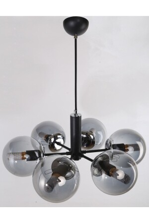 MNZ-Papatya 6-piece Black Chrome Plated Smoked Glass Chandelier 20220230002 - MŞ Aydınlatma