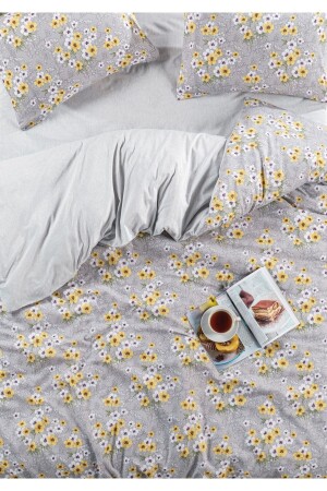 MNZ-Papatya مضاعفة الجانب الأصفر الرمادي المزدوج ورقة القطن غطاء غطاء مجموعة NallsPapatyaNevtak - Nalls Home