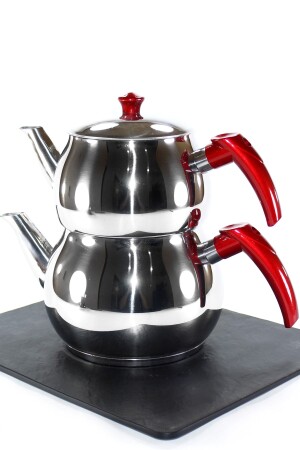 MNZ-Papatyam Küre حجم العائلة كوب شاي فولاذي 3.5 لتر مع غطاء مزدوج - Papatyam Çelik