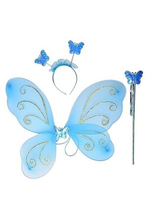 MNZ-Partidolu اللون الأزرق جناح الفراشة مجموعة 50 سم جناح عصا تاج مجموعة 3 - Pandoli