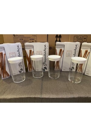 MNZ-Paşabahçe 43736 وعاء زجاجي فراغ - وعاء زجاجي تخزين الغذاء 4 قطع أبيض pb43736-18 - Paşabahçe