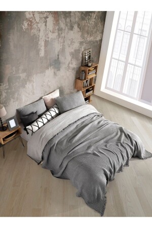 MNZ-Pastel Gray 4 Layer Multi Muslin 100% القطن غطاء سرير مزدوج 200x240cm BMB - 7300 - destinyhometex