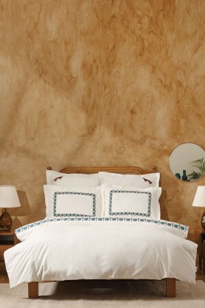 MNZ-Paye Seljuk Series Bird Blue 100% القطن المزدوج الغطاء المغطاة 200 - Karaca Home