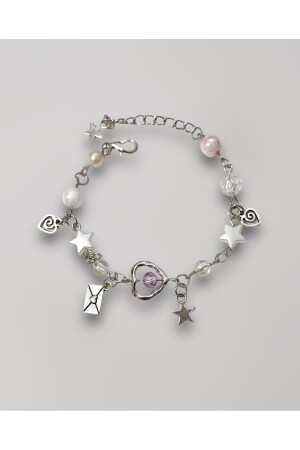 MNZ-Pearl Pink Purple Bead Heart Star Bracelet المصنوعة يدوياً - Sleyshop