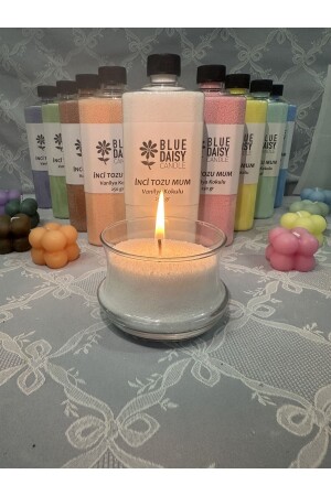 شمعة منقوشة من MNZ-Pearl Powder (مع 30 كوكب) فانيلا ذوق أبيض 250 ج - Bluedaisycandle