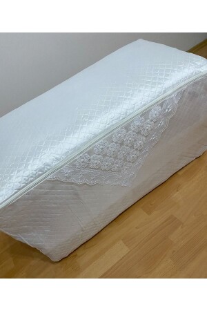 MNZ-Pearl Satin White Quilt Scrap Quilted Dowry Box 50x50x100 - Ayhanhome