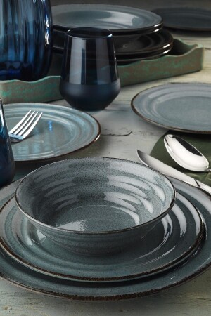 MNZ-Pearl Tuana 18 قطعة طعام عشاء مجموعة زرقاء TN24Y2730P01 - Kütahya Porselen