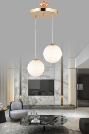 مصباح MNZ-Pendant 2 Piece Gold White Globe Glass Candlelier 160504000974 - İstanbul Avize