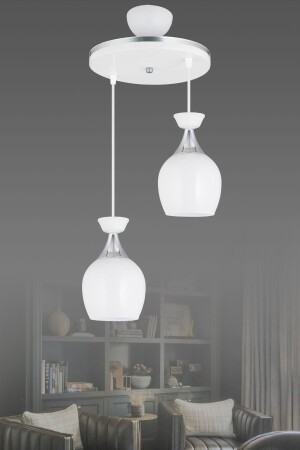 صناديق مصباح MNZ-Pendant 2-piece White Bell Jar مع زجاج أبيض وشريط كروم شمعة حديثة AK00061 - Kraliçe