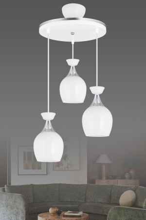 صناديق مصباح MNZ-Pendant 3-piece جرة زجاجة بيضاء مع زجاج أبيض وشريط كروم شمعة حديثة AK00061 - Kraliçe