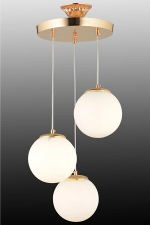 مصباح MNZ-Pendant 3-piece Gold White Globe Glass Chandelier - İstanbul Avize