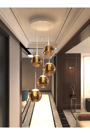 كرة مصباح MNZ-Pendant Lamp Ball Candlelier Honey Color 5-piece Glass، Case Durable White Case Modern Stylish Design Lamp 5-TRAY - avizade