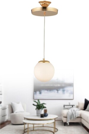 مصباح MNZ-Pendant Single Gold White Globe Glass Candlelier 160504000974 - İstanbul Avize