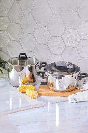 MNZ-Perfect Gray Induction Based Pressure Cooker Set 4+6 ليترات - Karaca