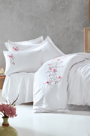 MNZ-Perla 3D طلاءات ساترين مزدوجة غطاء القماش مجموعة CTN-3D-STN-Ç. K-N T-Perla أبيض - Cotton Box