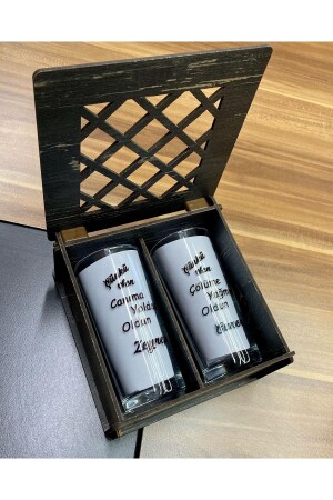 MNZ-Personalized 2 Raki Glasses صندوق خشبي مع الطباعة بالليزر الأسماء 018272622 - Tesbihcim