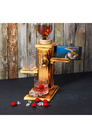 MNZ-Personalized Handcrafted Natural Wooden Pine Tree Drink Stand with Shelf FCC0001 (مصنوعة يدوياً من الخشب الطبيعي) - Adil Baba