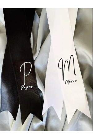 MNZ-Personalized Named Black and White Jewelry Ribbon 2 METER LENGTH 6 CM WIDE عروس العريس ربطة مجوهرات العريس - İsabella Accessories