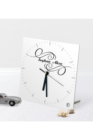 MNZ-Personalized Named Desktop Square Glass Clock Bitmeden39191 - BK