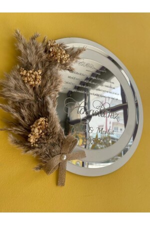 MNZ-Personalized Named Silver-White Pampas Plexi خشبية أورنامنت الباب32 - AralsTasarım