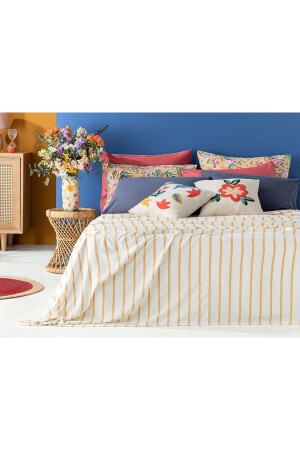 MNZ-Petite Daisies Yarn مرقومة فيسكوز مزدوجة 200x220 سم صفراء 10034413-TR83 - English Home