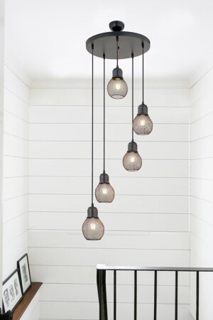 MNZ-Pia 5L مستديرة سوداء حديثة غرفة الصغار المطبخ غرفة المعيشة الراجعية مصباح معلق شمعة 3151-05-BL - Apliqa