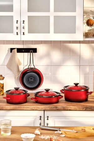 (MNZ-Pietra) 7 قطع (Enamel Cookware Set) أحمر 600. 15.01.2771-1 - Emsan