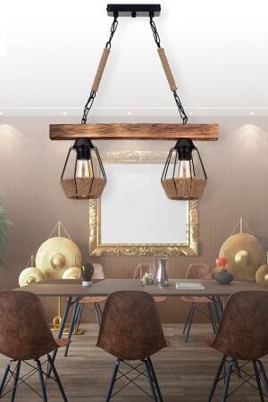 MNZ-Pina Wood 2 Piece Pendant Lamp Chandelier PA. 0592 - polataydinlatma