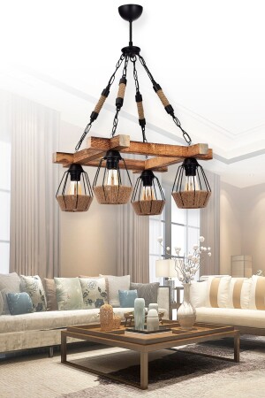 MNZ-Pina Wood 4 فاخرة حبل معلق مصباح شمعة PA. 0593 - polataydinlatma