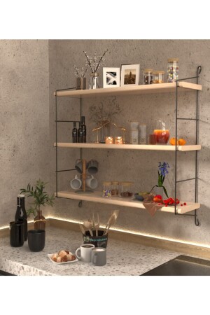 MNZ-Pine خشب طبيعي حجم كبير 3 طبقات رف الجدار 5413131 - Magic Kitchen