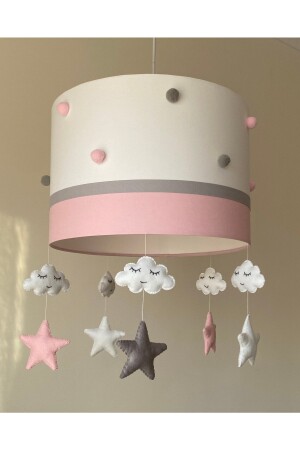 MNZ-Pink Gray Color Pompom غرفة اطفال الأطفال شمعة بومبون1 - atölye ay ışığı