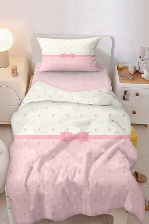 MNZ-Pink Heart Polka Dot ربن نمطية وحيدة الأطفال ملابس السرير مجموعة BH2012-N - Bebişim Halı