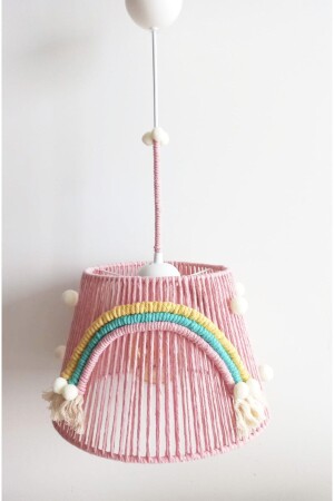 MNZ-Pink Macrame String Wrapped Rainbow Applied Ecru Pompom تصميم غرفة الأطفال و الأطفال شمعة 153VZ - C&A