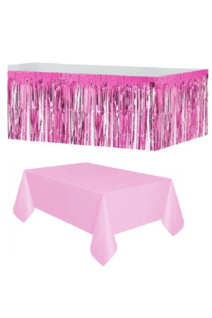 ملابس مائدة معدنية من نوع MNZ-Pink + ملابس مائدة من نوع بلاستيكي وردي - Öfn Aksesuar