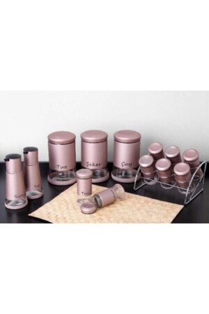 MNZ-Pink Porcelain 13 Piece Glass Jar Species Set 166104ED789E - GÖNÜL