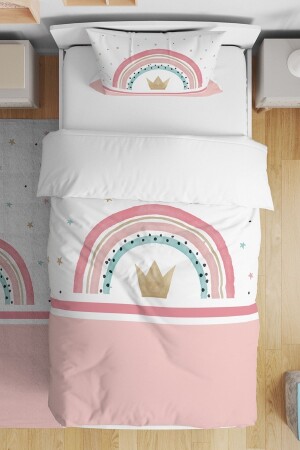 MNZ-Pink Stripped Starry King Crown Patterned Single Baby Kids Duvet Cover Set - Evpanya